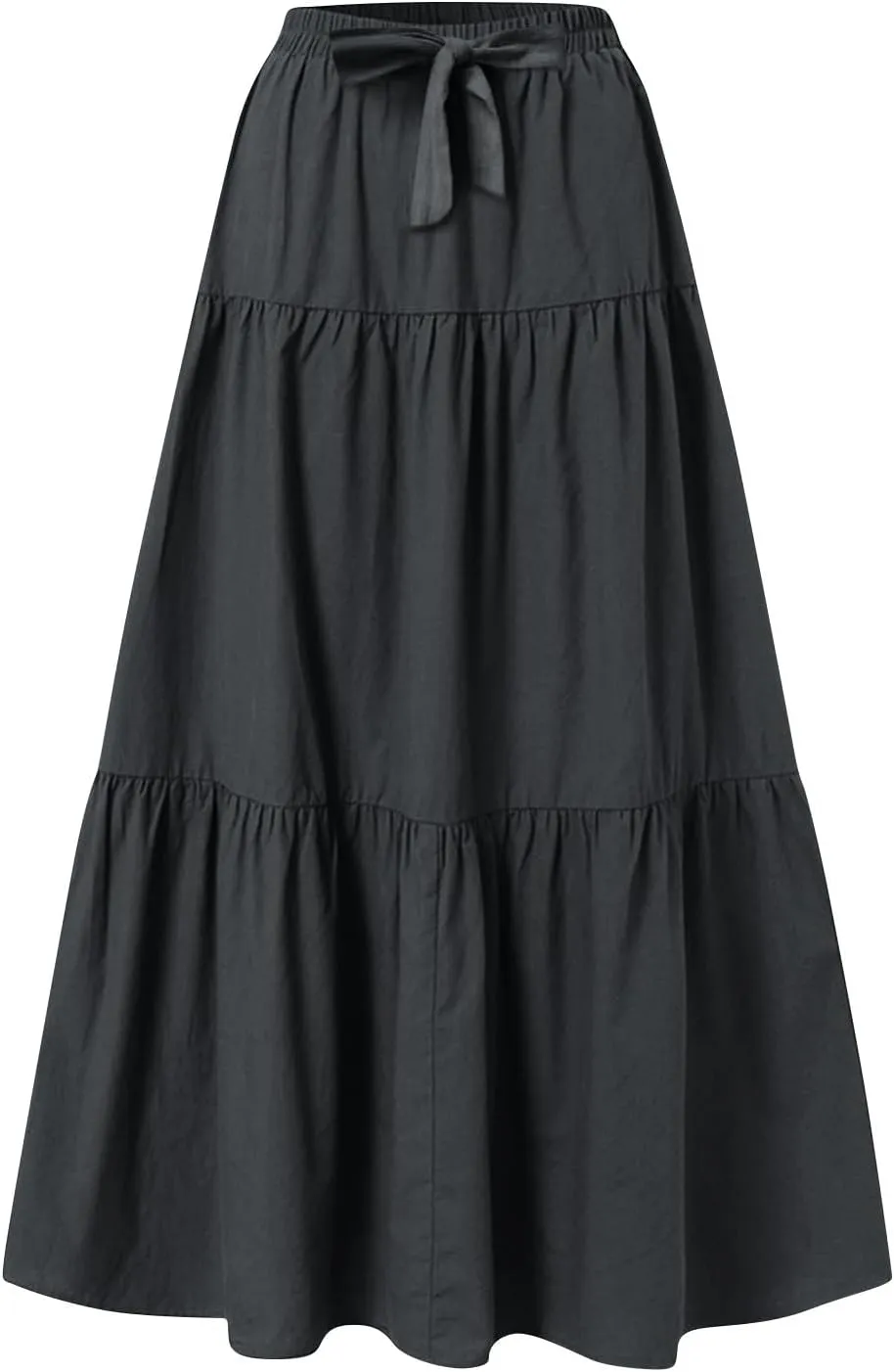 Womens Long Maxi Skirts Fashion Tiered Pleated A-Line Skirt Drawstring Waist Loose Solid Beach Travel Clothes 2025