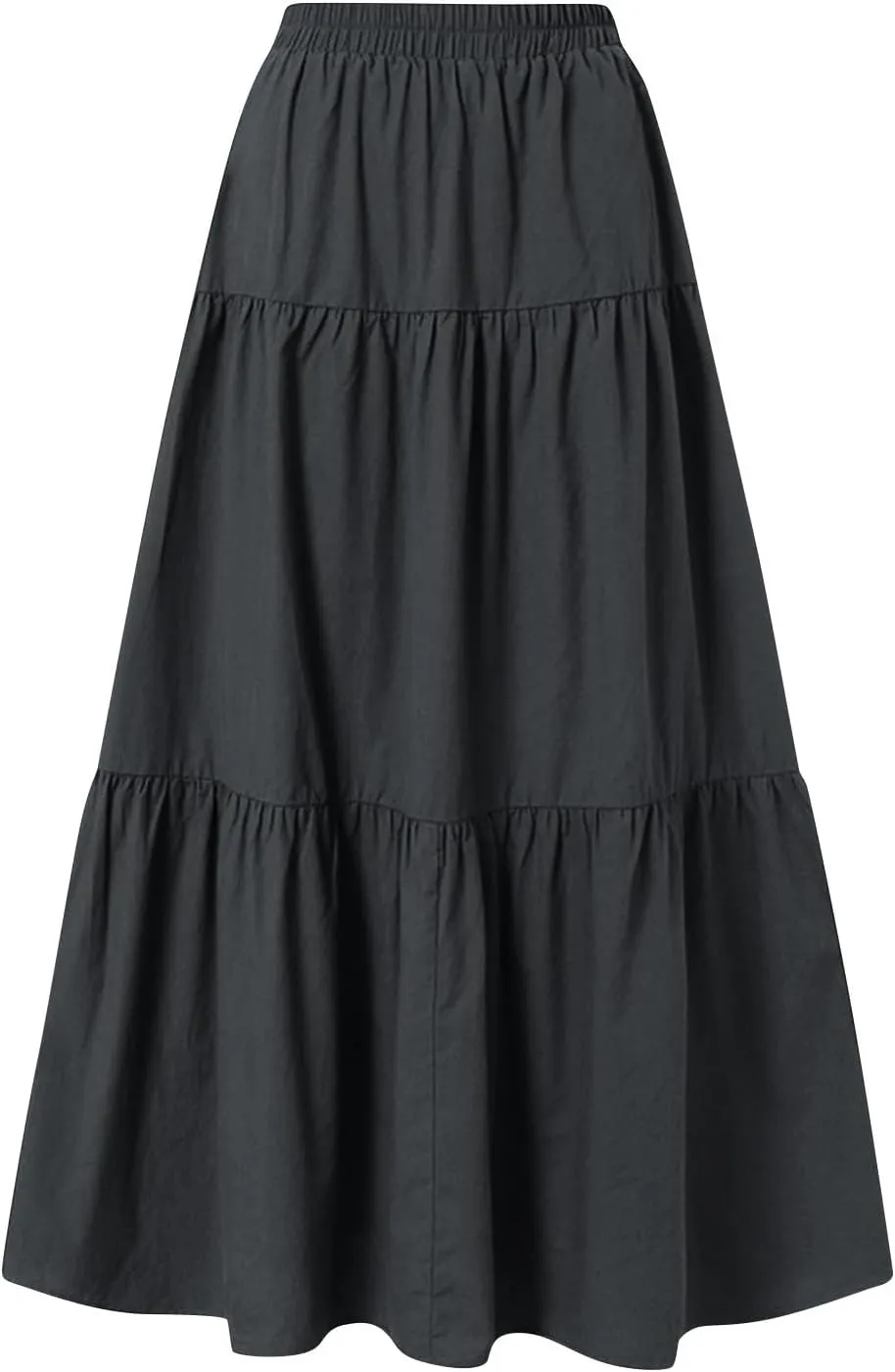 Womens Long Maxi Skirts Fashion Tiered Pleated A-Line Skirt Drawstring Waist Loose Solid Beach Travel Clothes 2025