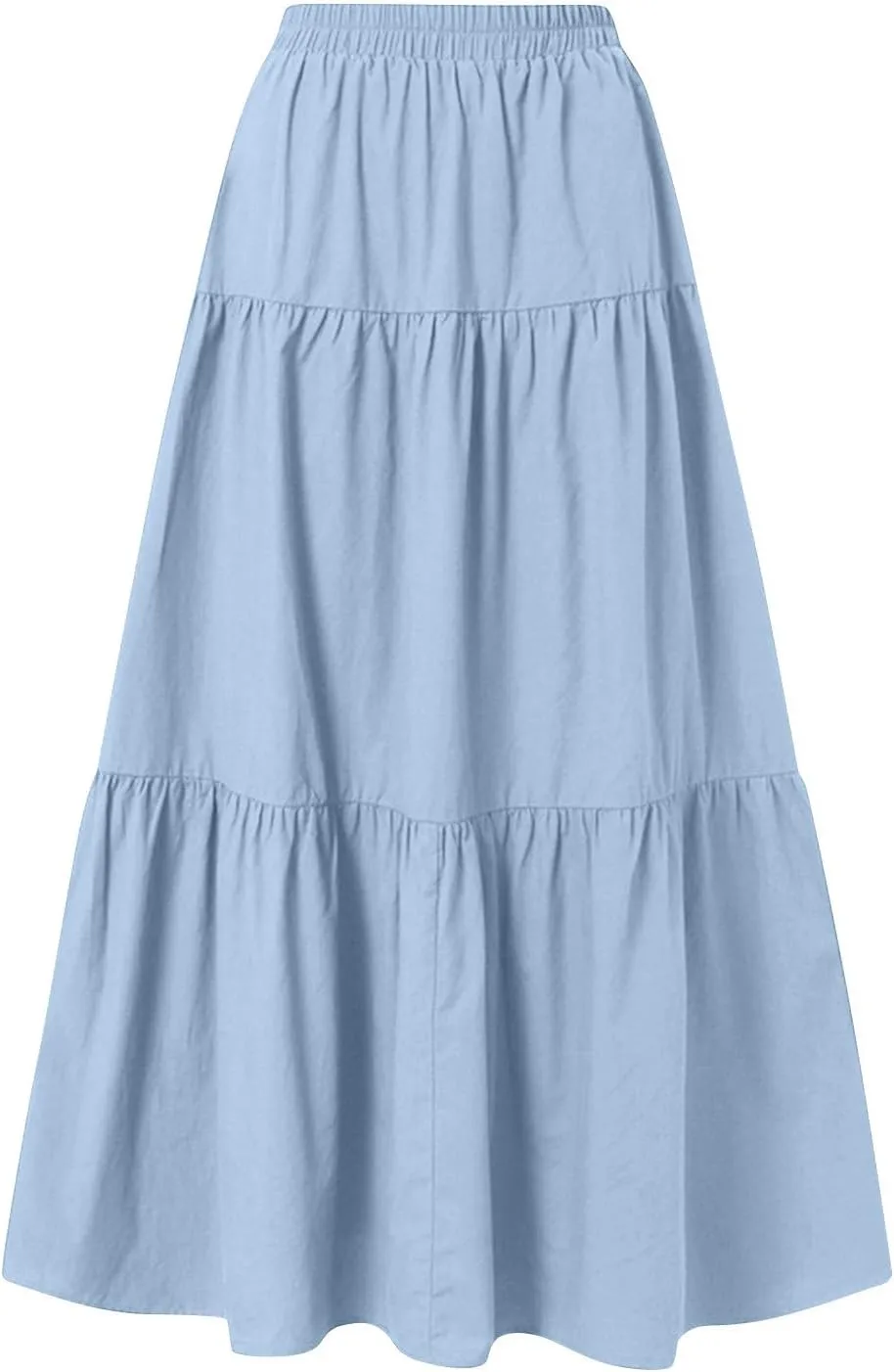 Womens Maxi Skirt Summer Layered Tiered Elastic Skirts for Work Pleated A Line Skirt Flowy Long Skirts Flowy (S-2Xl)
