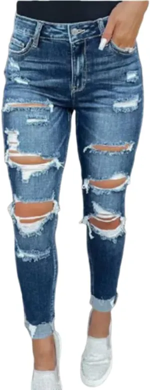 Women's Multicolor High Waisted Jeans for Women Spring Autumn Ripped Stretch Skinny Butt Lifting Jeans Pants