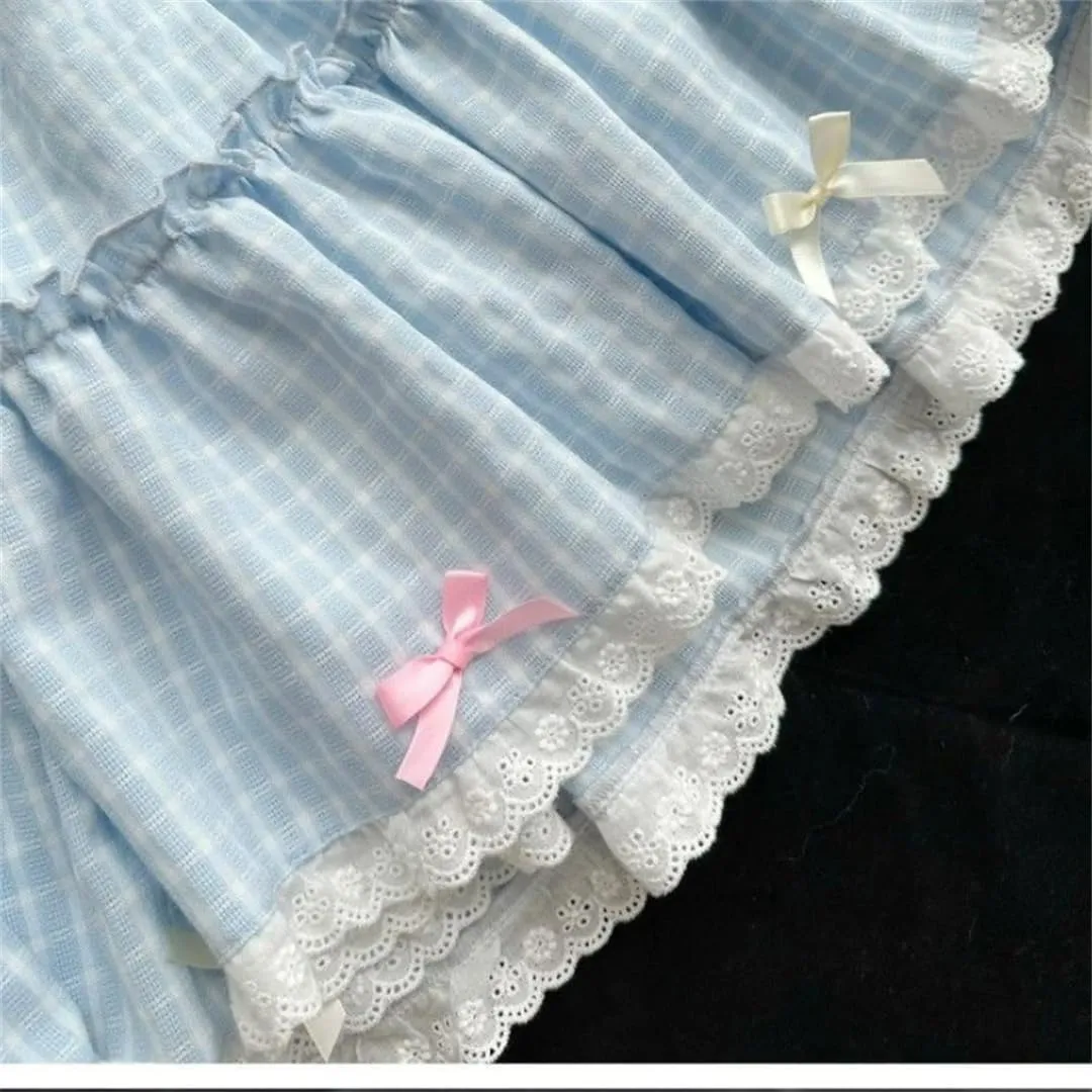 Women's Plaid Mini Skirt Bow Skirt Japanese Preppy Style Pleated Fairy Skirt