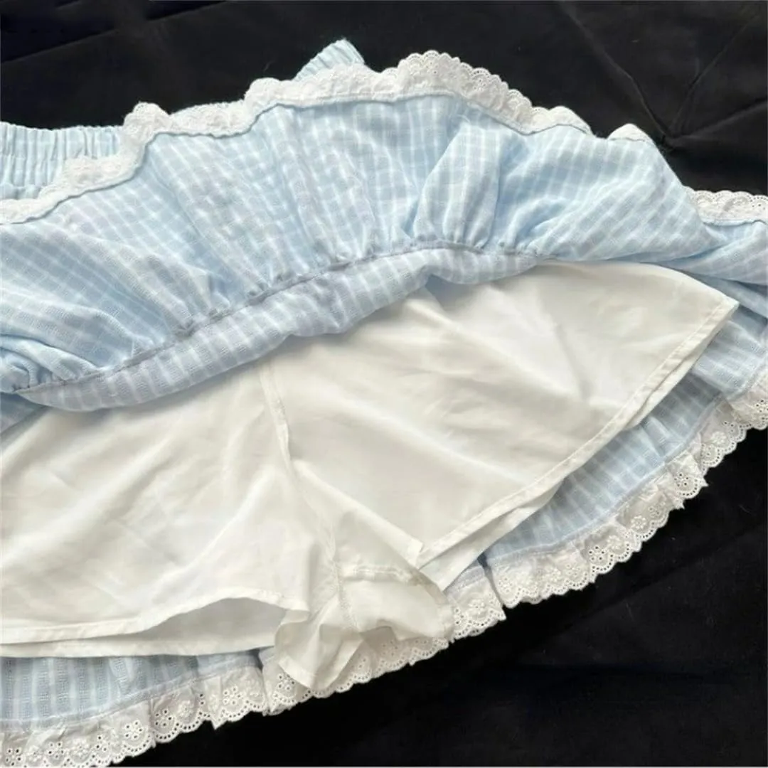 Women's Plaid Mini Skirt Bow Skirt Japanese Preppy Style Pleated Fairy Skirt