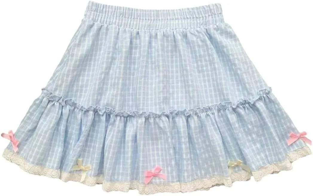 Women's Plaid Mini Skirt Bow Skirt Japanese Preppy Style Pleated Fairy Skirt