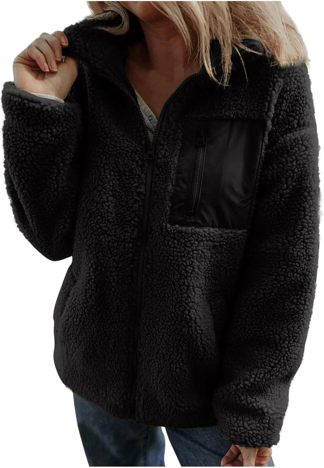 Women's Quilted Jackets Lightweight Fleece Sherpa Lined Coats Long Casual Jacket Winter Warm Collared Tops Outwear