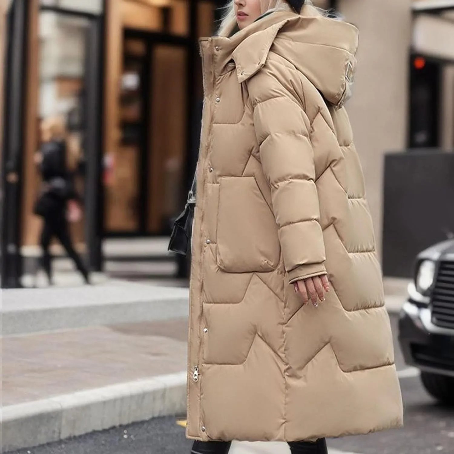 Womens Quilted Puffer Jacket Thick Oversized Down Jackets Lightweight Long Winter Coats Zip Up Baggy Down Outerwear