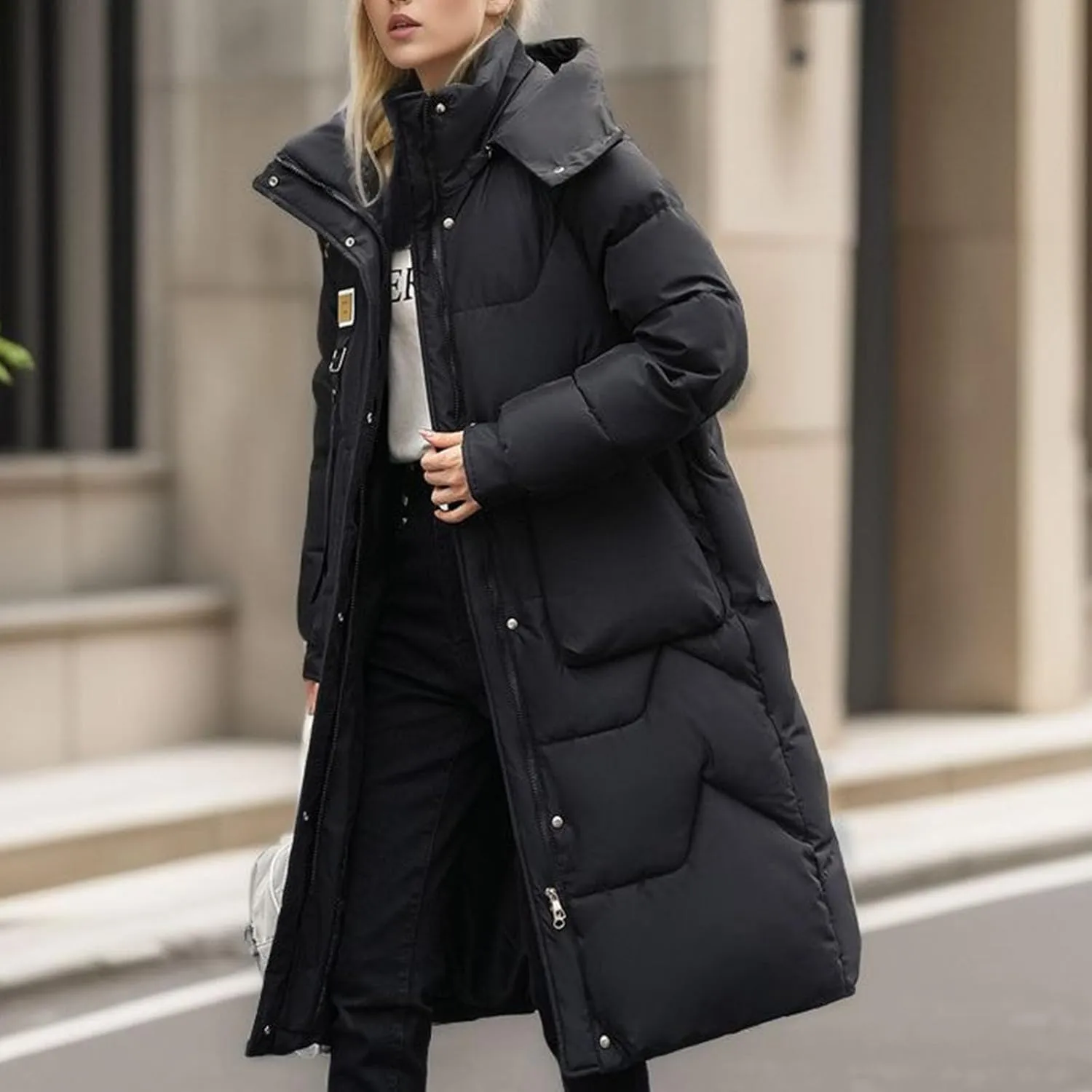 Womens Quilted Puffer Jacket Thick Oversized Down Jackets Lightweight Long Winter Coats Zip Up Baggy Down Outerwear