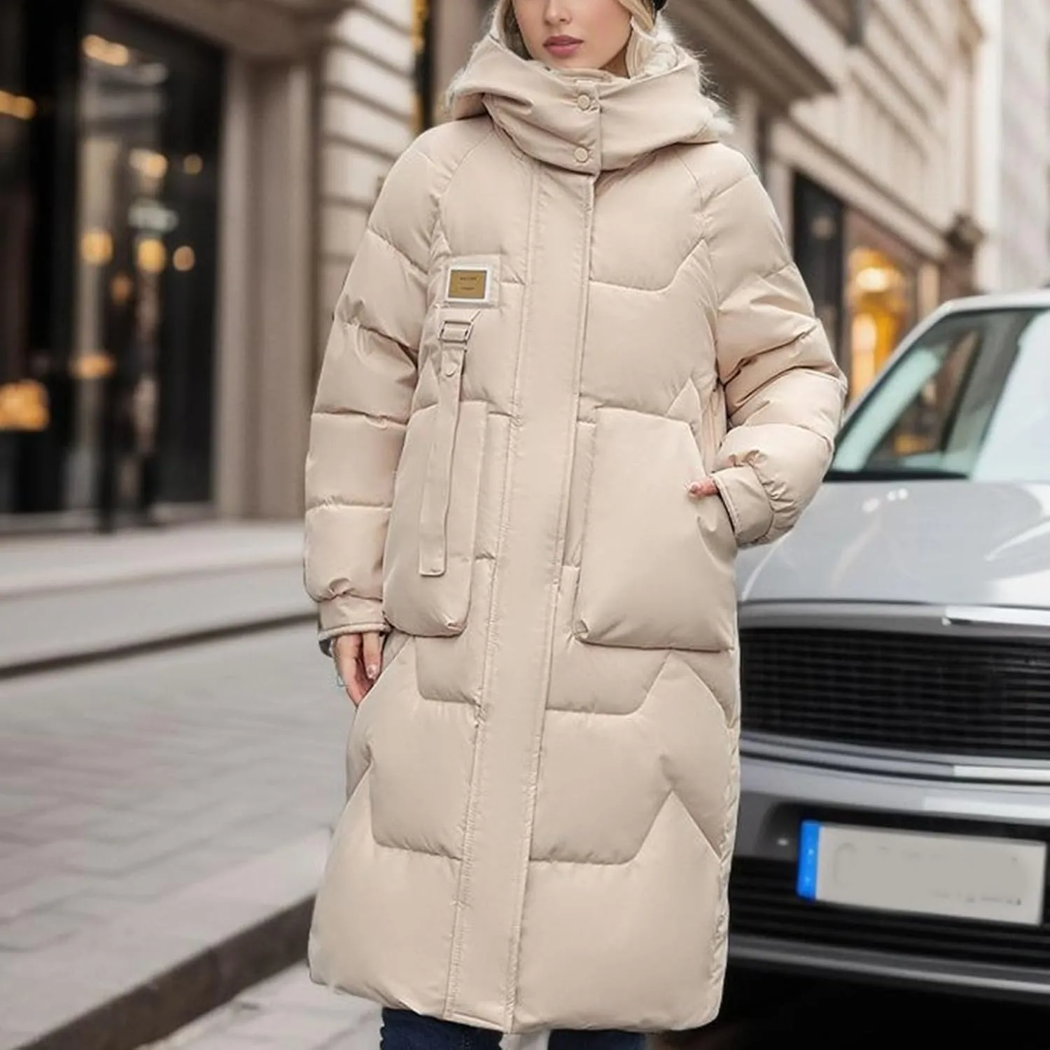 Womens Quilted Puffer Jacket Thick Oversized Down Jackets Lightweight Long Winter Coats Zip Up Baggy Down Outerwear