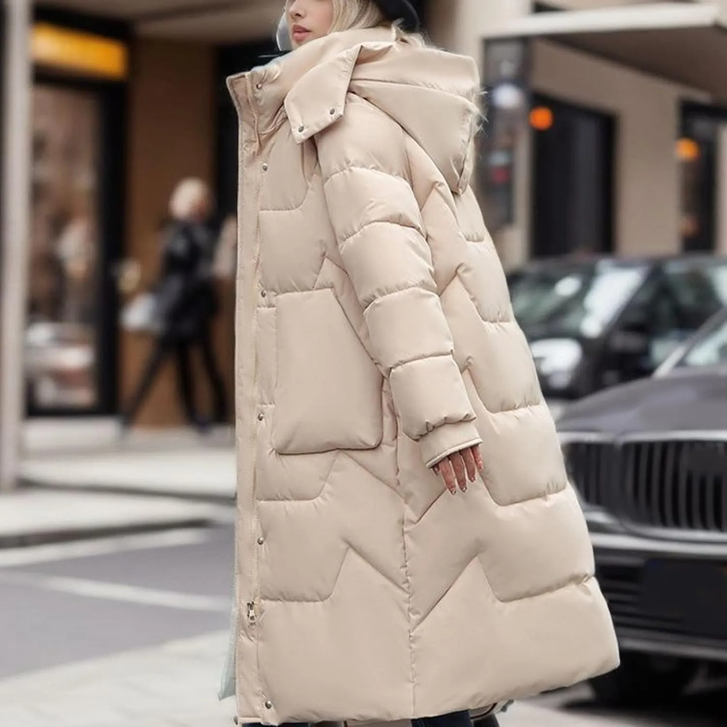 Womens Quilted Puffer Jacket Thick Oversized Down Jackets Lightweight Long Winter Coats Zip Up Baggy Down Outerwear
