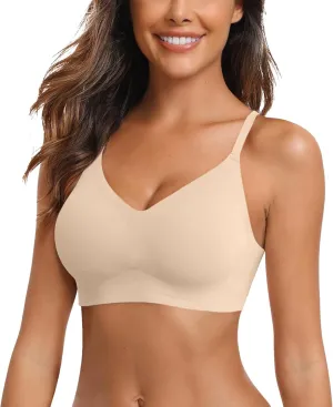 Women's Seamless Bra Wireless Push Up Support Bra Comfort Full Coverage Bra V Neck Sleep T-Shirt Everyday Bralettes