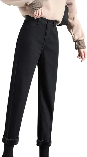 Women's Sherpa Fleece Lined Jeans Thermal Flannel Lined Jeans Winter Warm Plush Thicken Skinny Stretch Denim Pants