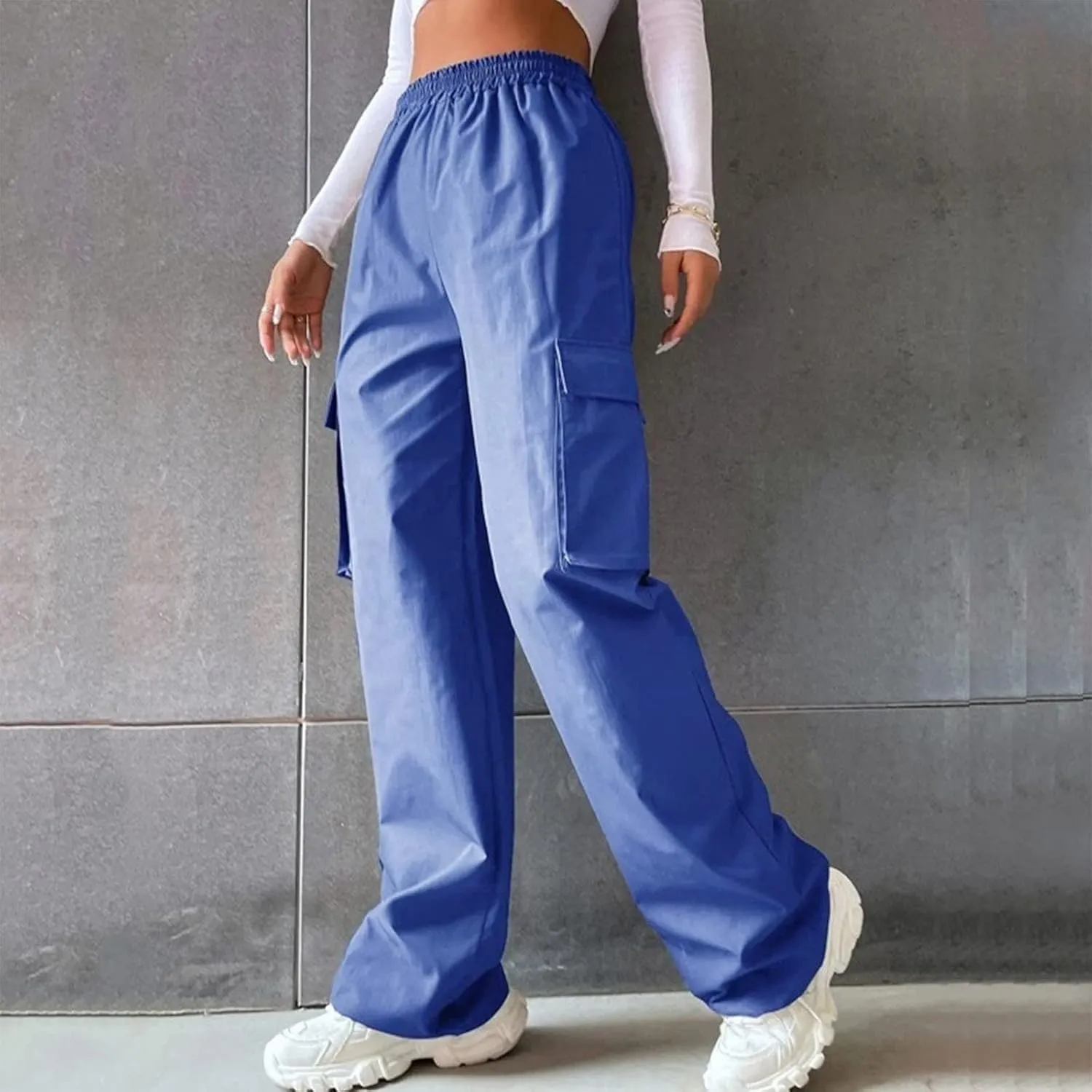 Women's Street Style High Waisted Pocket Wide Leg Work Dressy Casual Loose Fit