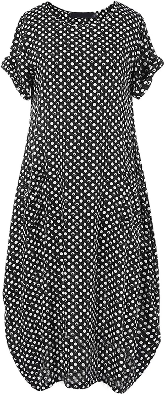Womens Summer Casual Dress V Neck Short Sleeve Floral Print Boho Beach Sundress Tiered Ruffle Maxi Dress with Pockets