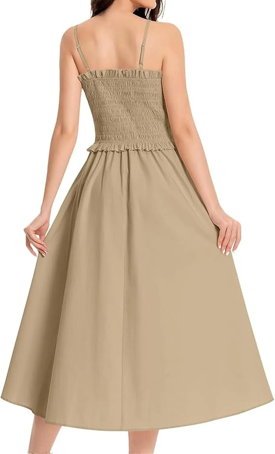 Women's Summer Dress 2025 Casual Fashion Spaghetti Strap Swing Smocked Maxi Sleeveless Beach Sundress
