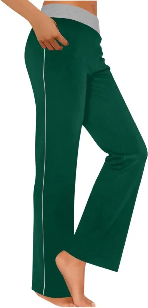 Womens Summer Sporting Pants Color Blocked Elastic Waisted Straight Leg Loose Breathable Lounge Trousers with Pockets