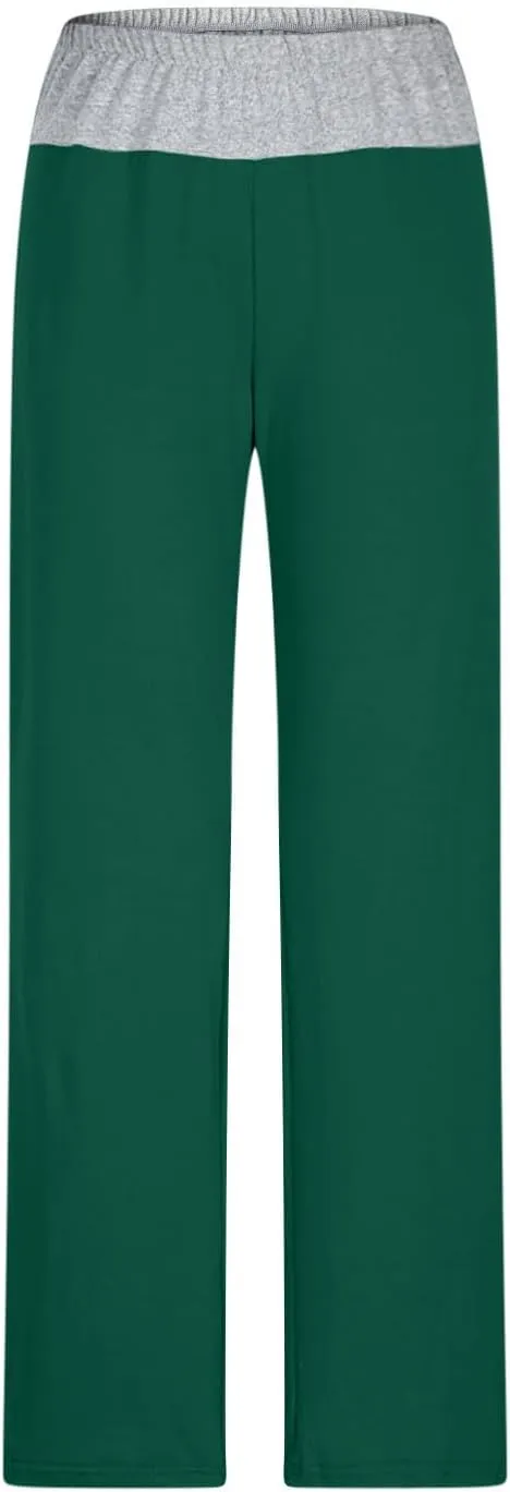 Womens Summer Sporting Pants Color Blocked Elastic Waisted Straight Leg Loose Breathable Lounge Trousers with Pockets