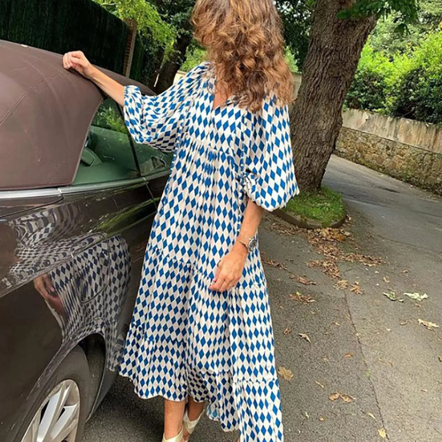 Womens Sundress Pleated Ruffle Maxi Dresses Pretty Garden Dresses for Women Long Puff Sleeve Skirt Vacation Summer 2025