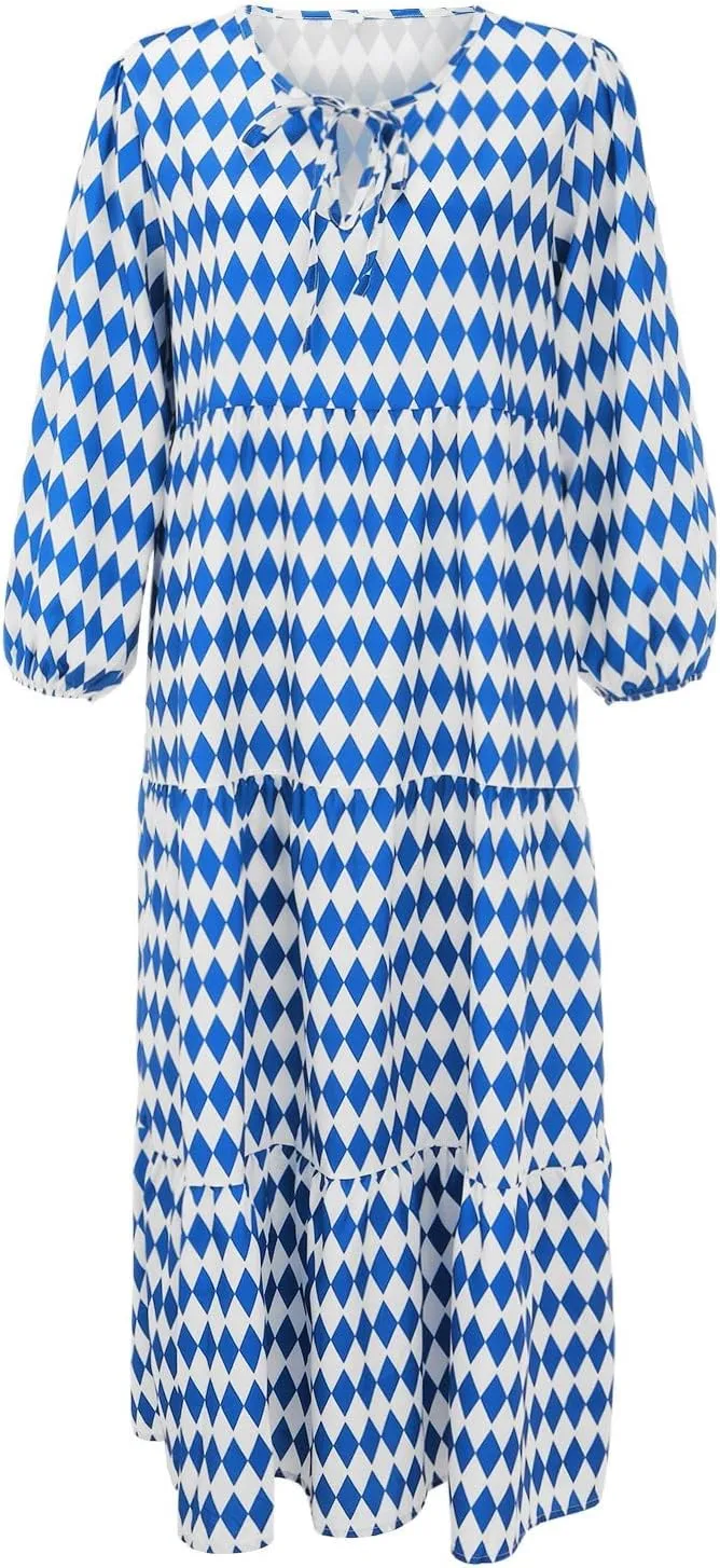 Womens Sundress Pleated Ruffle Maxi Dresses Pretty Garden Dresses for Women Long Puff Sleeve Skirt Vacation Summer 2025