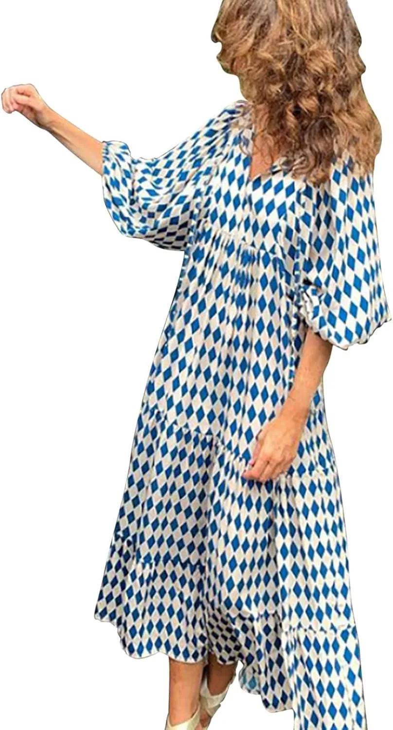 Womens Sundress Pleated Ruffle Maxi Dresses Pretty Garden Dresses for Women Long Puff Sleeve Skirt Vacation Summer 2025