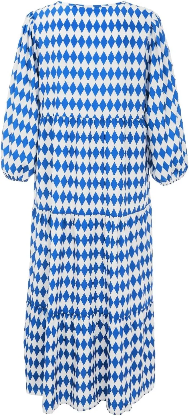 Womens Sundress Pleated Ruffle Maxi Dresses Pretty Garden Dresses for Women Long Puff Sleeve Skirt Vacation Summer 2025