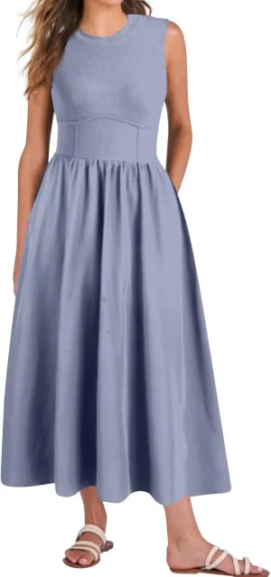 Womens Sundress Tank Top Summer Boho Dress Pleated Wrap Dress Plus Size Sleeveless Western Ruched Dresses with Pockets