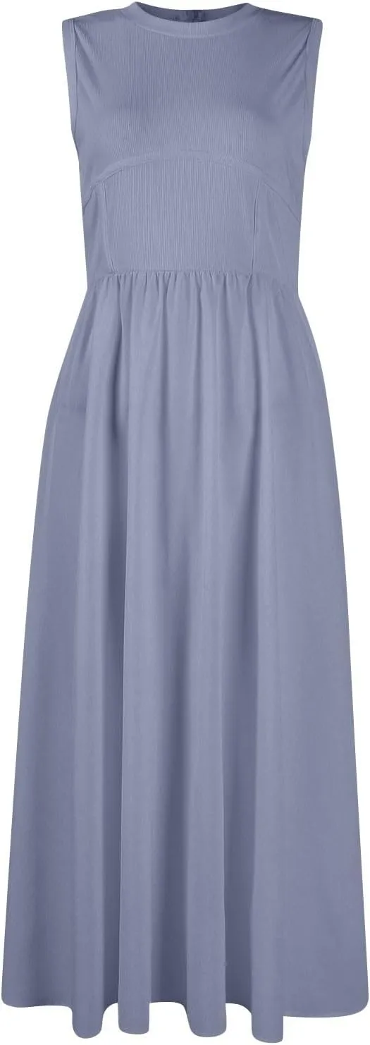 Womens Sundress Tank Top Summer Boho Dress Pleated Wrap Dress Plus Size Sleeveless Western Ruched Dresses with Pockets