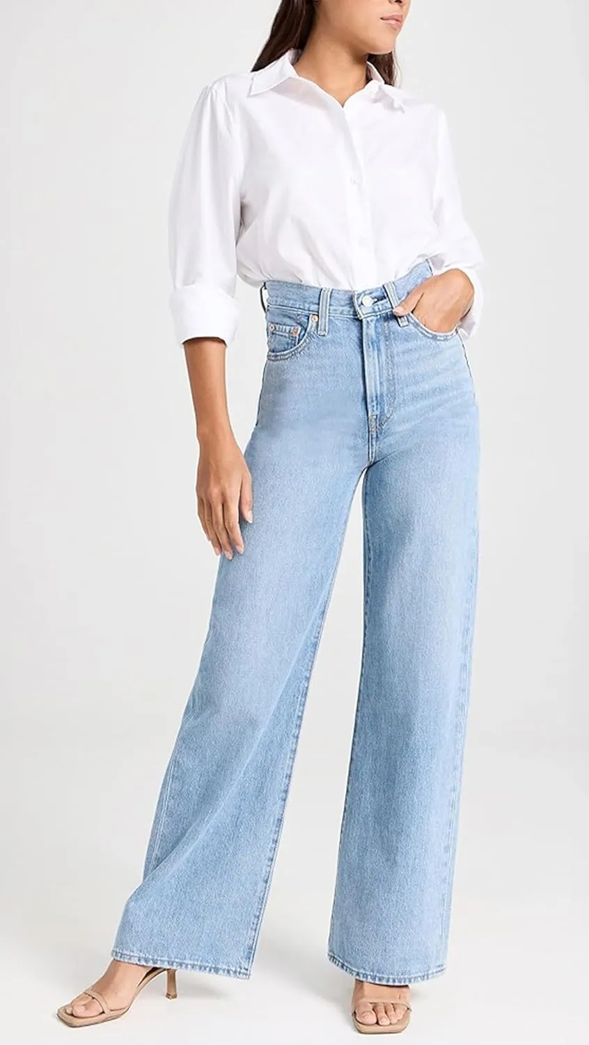 Women's Wide Leg Straight Jeans High Waisted Vintage Stretchy Tummy Control Trendy Recycled Denim Jeans for Women