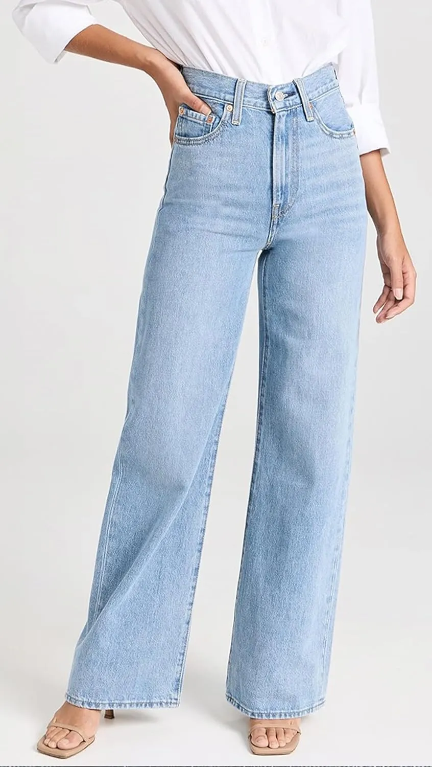 Women's Wide Leg Straight Jeans High Waisted Vintage Stretchy Tummy Control Trendy Recycled Denim Jeans for Women