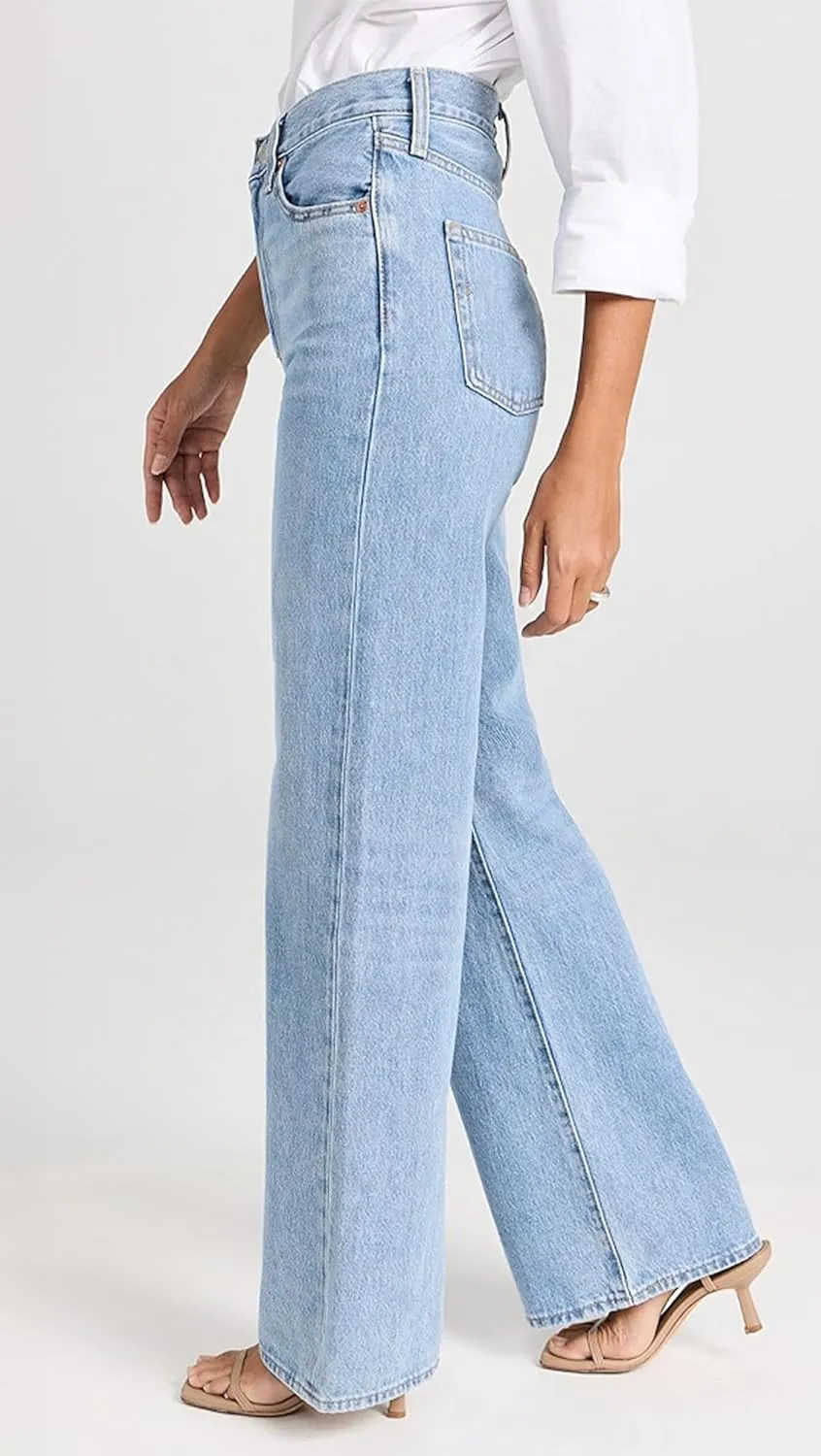 Women's Wide Leg Straight Jeans High Waisted Vintage Stretchy Tummy Control Trendy Recycled Denim Jeans for Women