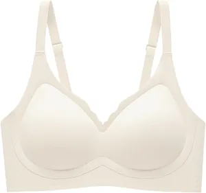 Womens Wireless Bras Scalloped Push Up Bralettes No Underwire Supportive Tshirt Bra Seamless Comfortable Everyday Bras