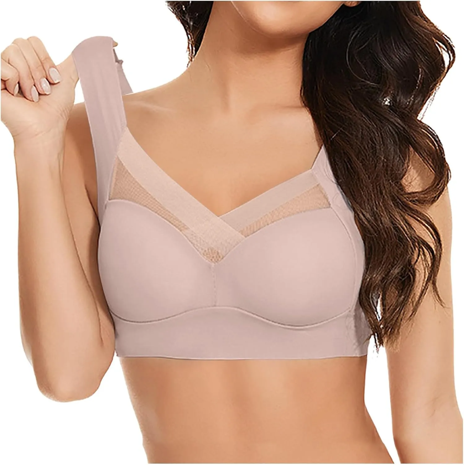 Womens Wireless Bras V Mesh Comfortable Bralette Supportive Tshirt Bra No Underwire Seamless Push Up Everyday Bras