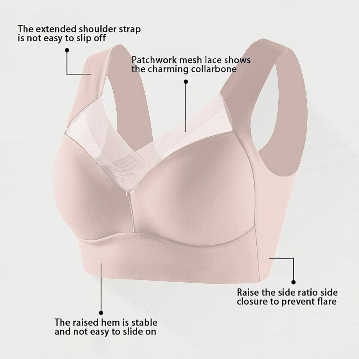 Womens Wireless Bras V Mesh Comfortable Bralette Supportive Tshirt Bra No Underwire Seamless Push Up Everyday Bras