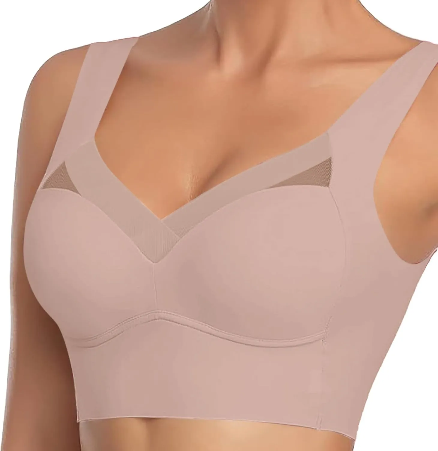 Womens Wireless Bras V Mesh Comfortable Bralette Supportive Tshirt Bra No Underwire Seamless Push Up Everyday Bras