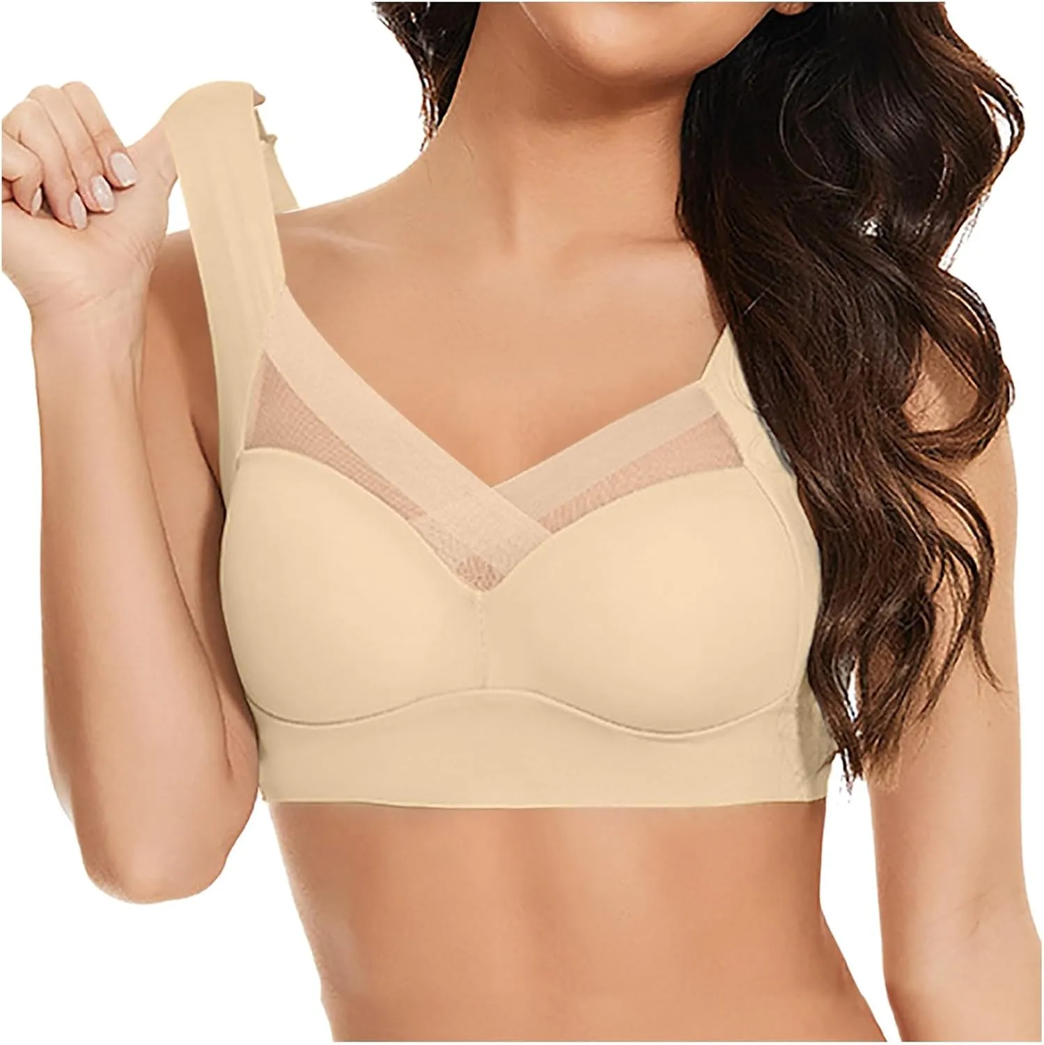 Womens Wireless Bras V Mesh Comfortable Bralette Supportive Tshirt Bra No Underwire Seamless Push Up Everyday Bras