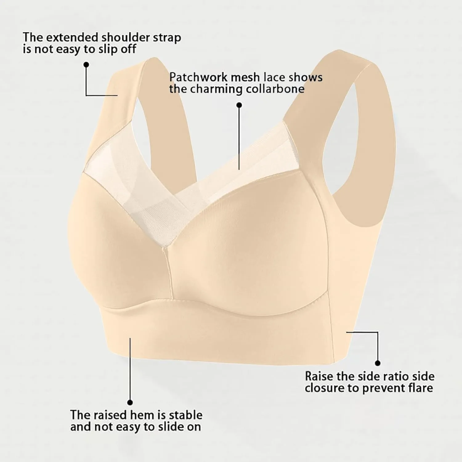 Womens Wireless Bras V Mesh Comfortable Bralette Supportive Tshirt Bra No Underwire Seamless Push Up Everyday Bras