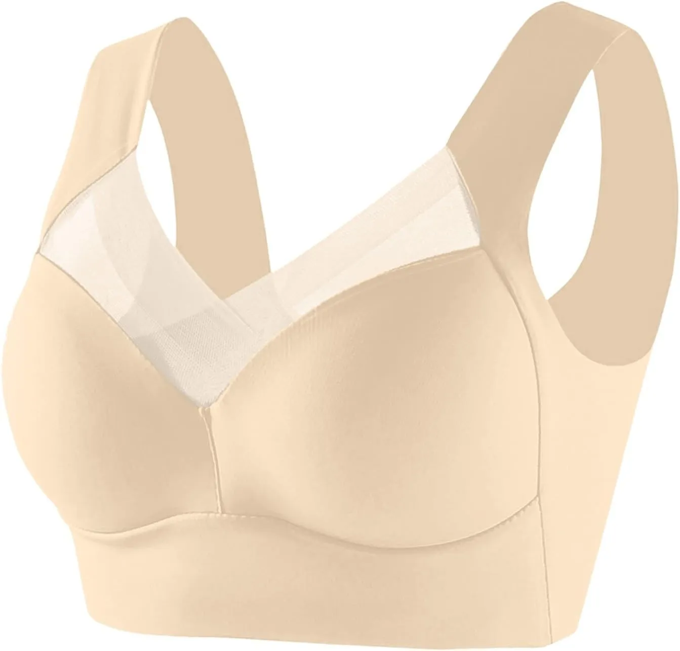 Womens Wireless Bras V Mesh Comfortable Bralette Supportive Tshirt Bra No Underwire Seamless Push Up Everyday Bras