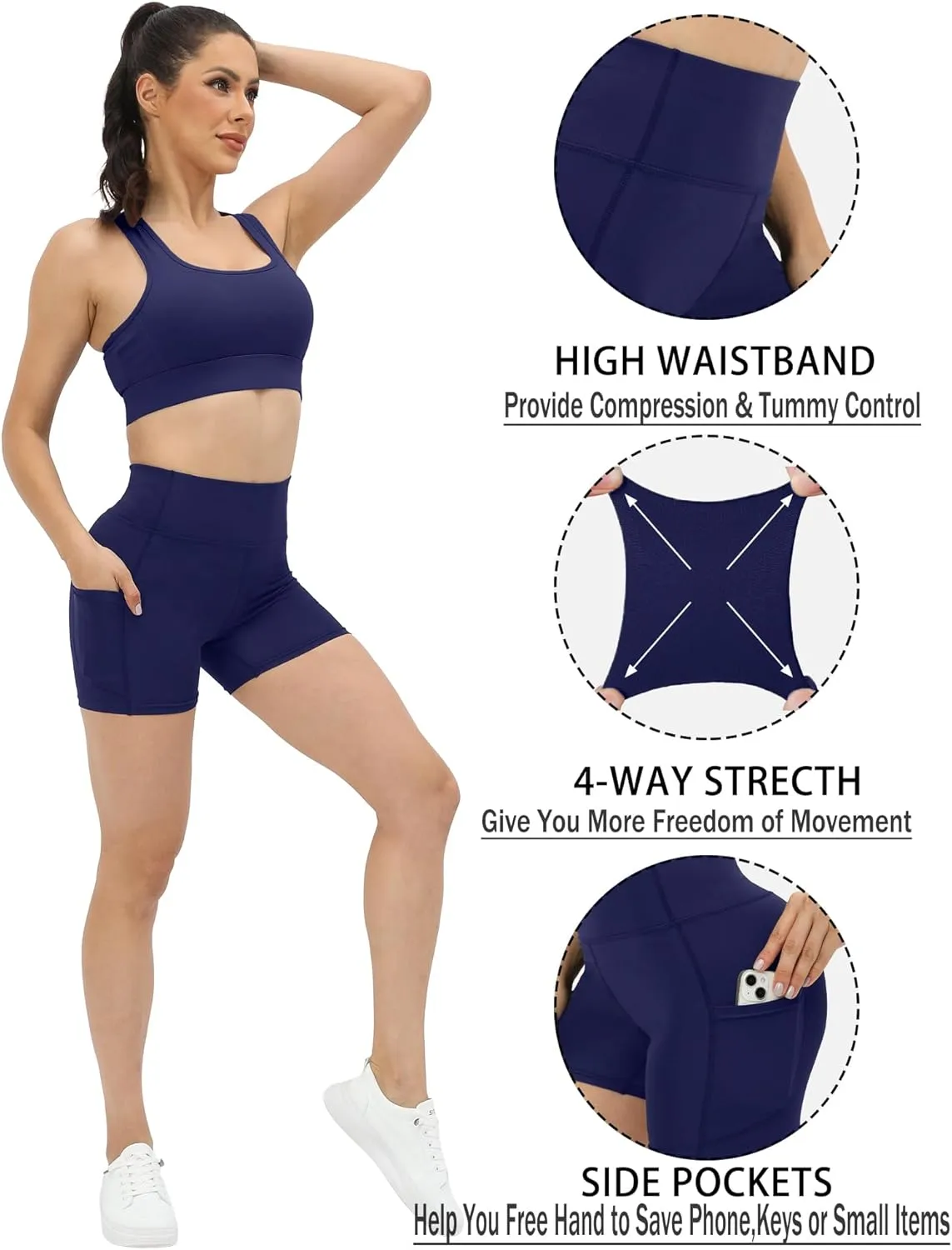 Workout Yoga Biker Shorts for Women with Pockets,Soft High Waisted Tummy Control Running Gym Shorts