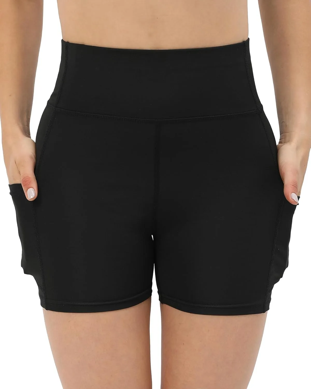 Workout Yoga Biker Shorts for Women with Pockets,Soft High Waisted Tummy Control Running Gym Shorts