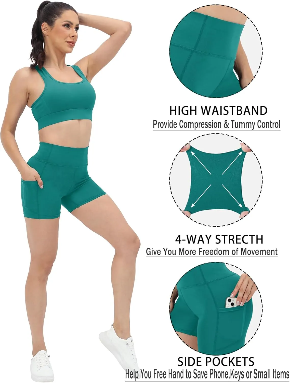Workout Yoga Biker Shorts for Women with Pockets,Soft High Waisted Tummy Control Running Gym Shorts