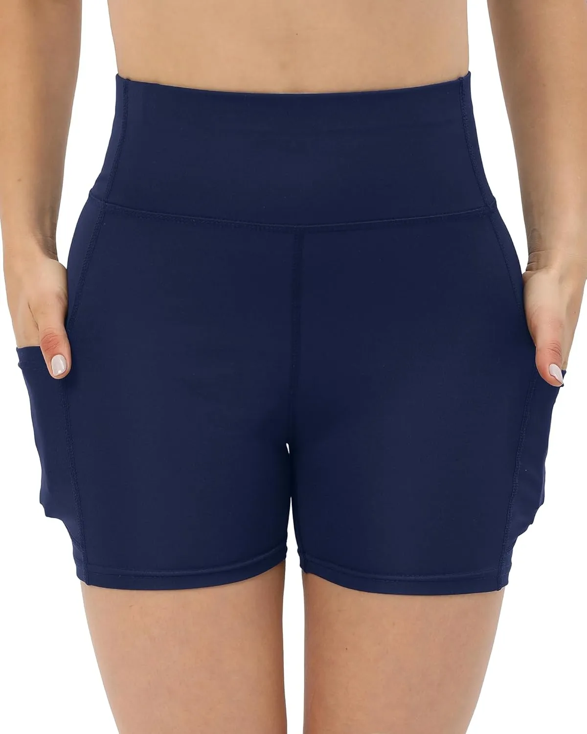 Workout Yoga Biker Shorts for Women with Pockets,Soft High Waisted Tummy Control Running Gym Shorts