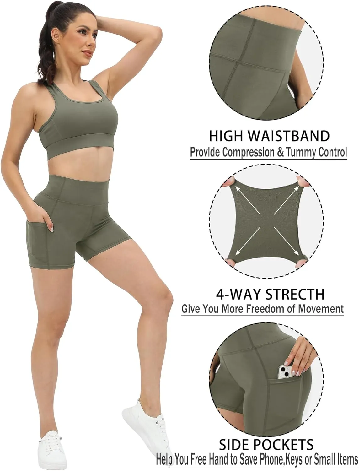 Workout Yoga Biker Shorts for Women with Pockets,Soft High Waisted Tummy Control Running Gym Shorts
