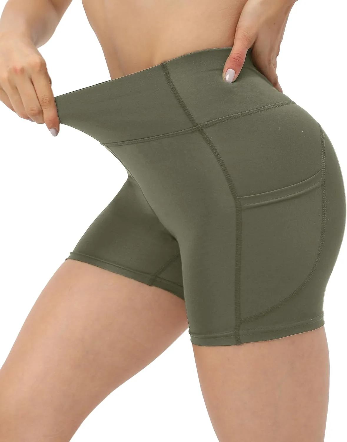 Workout Yoga Biker Shorts for Women with Pockets,Soft High Waisted Tummy Control Running Gym Shorts