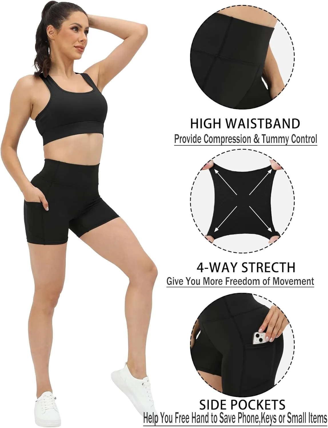 Workout Yoga Biker Shorts for Women with Pockets,Soft High Waisted Tummy Control Running Gym Shorts