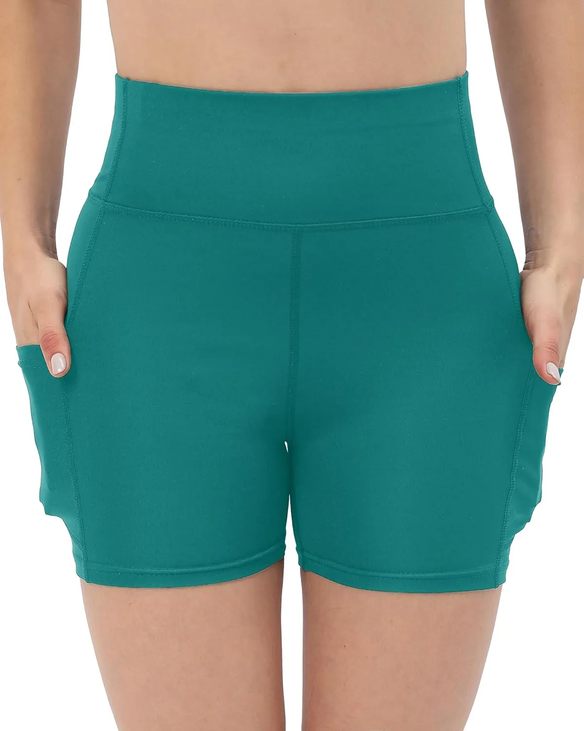 Workout Yoga Biker Shorts for Women with Pockets,Soft High Waisted Tummy Control Running Gym Shorts