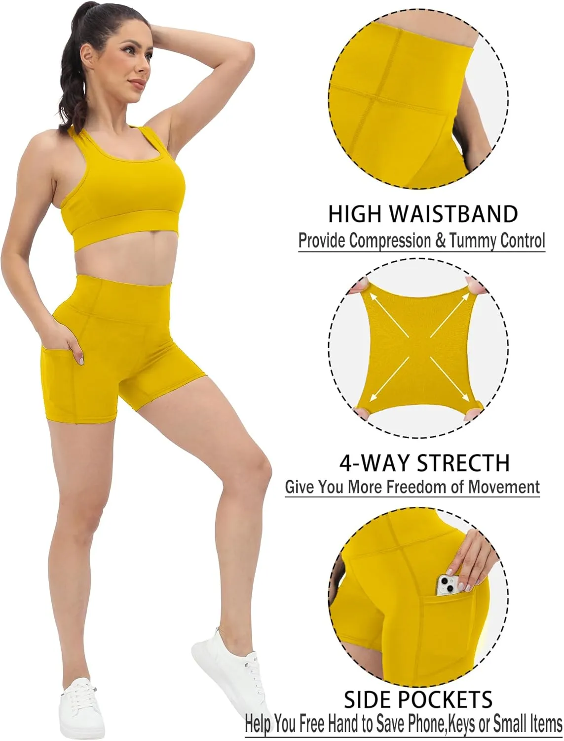 Workout Yoga Biker Shorts for Women with Pockets,Soft High Waisted Tummy Control Running Gym Shorts