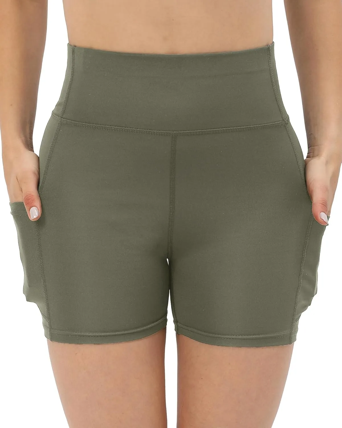 Workout Yoga Biker Shorts for Women with Pockets,Soft High Waisted Tummy Control Running Gym Shorts