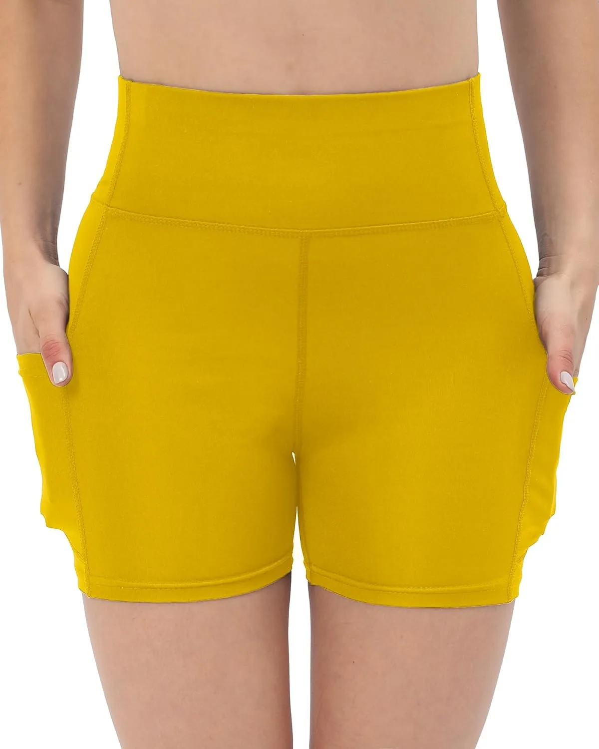 Workout Yoga Biker Shorts for Women with Pockets,Soft High Waisted Tummy Control Running Gym Shorts