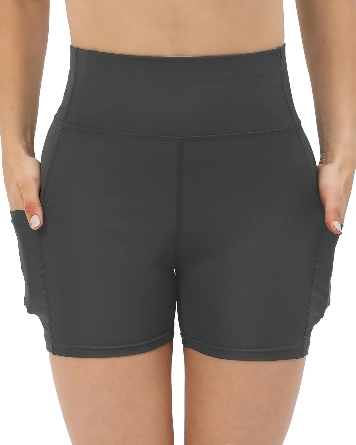 Workout Yoga Biker Shorts for Women with Pockets,Soft High Waisted Tummy Control Running Gym Shorts