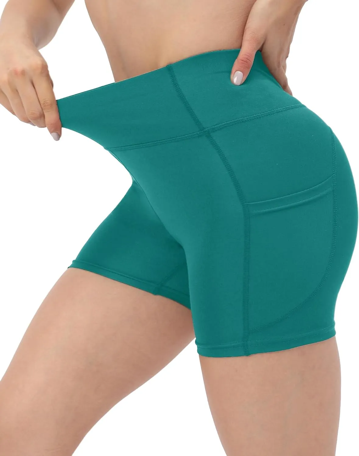 Workout Yoga Biker Shorts for Women with Pockets,Soft High Waisted Tummy Control Running Gym Shorts