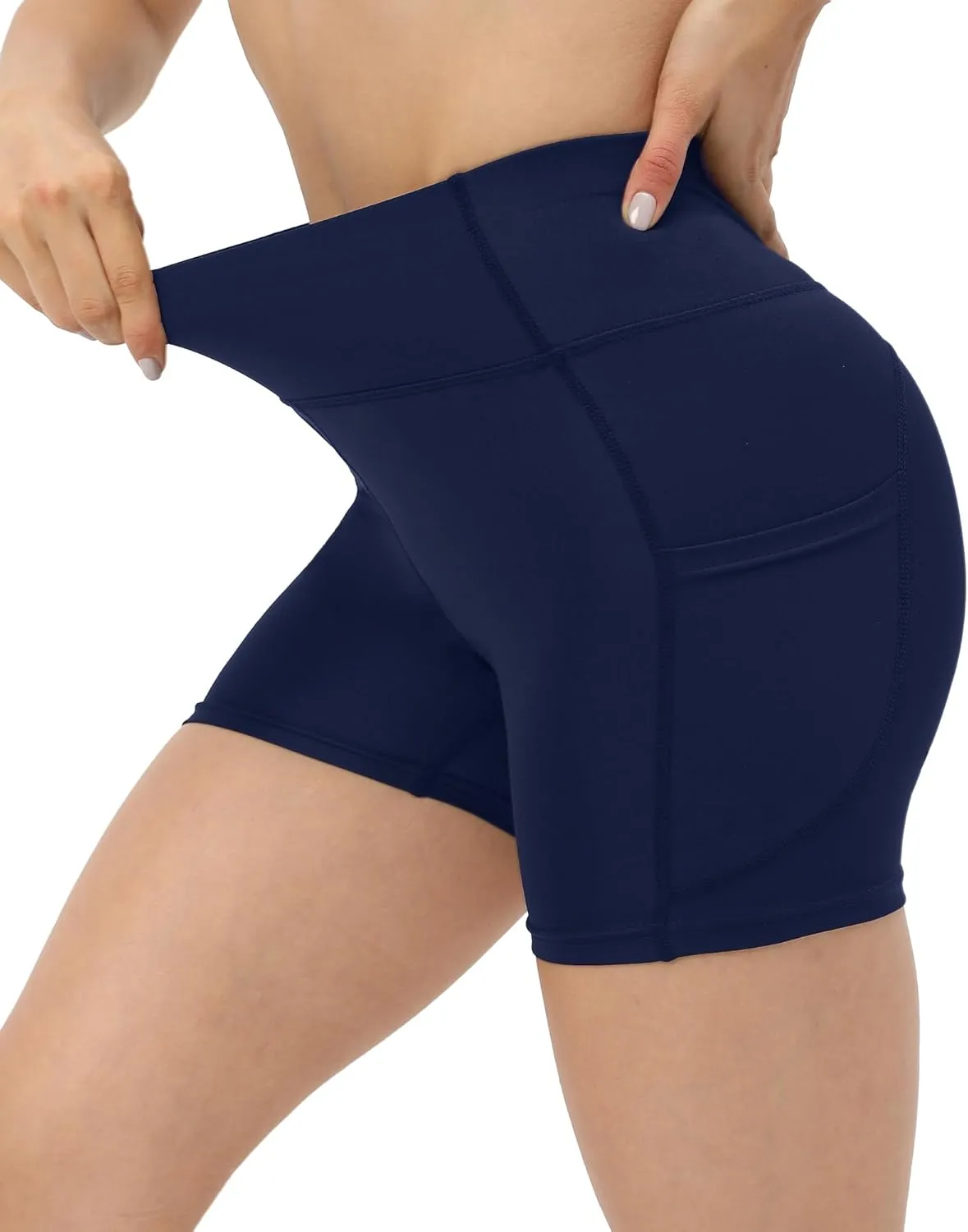 Workout Yoga Biker Shorts for Women with Pockets,Soft High Waisted Tummy Control Running Gym Shorts