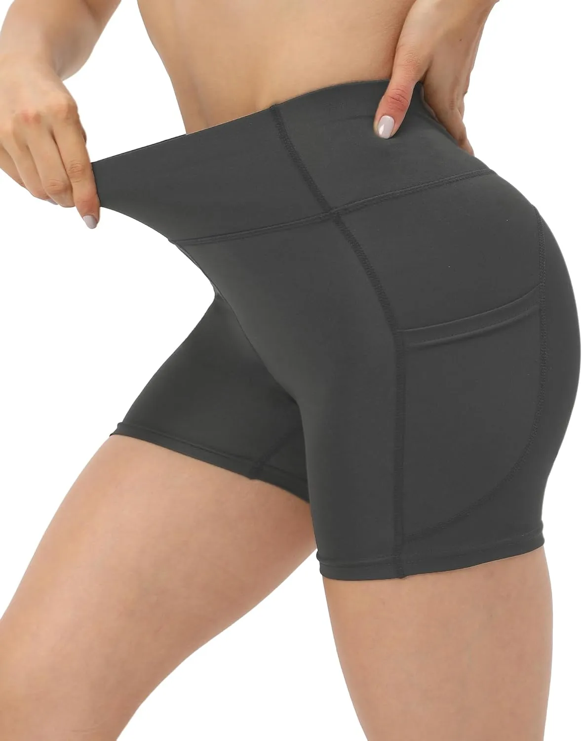 Workout Yoga Biker Shorts for Women with Pockets,Soft High Waisted Tummy Control Running Gym Shorts